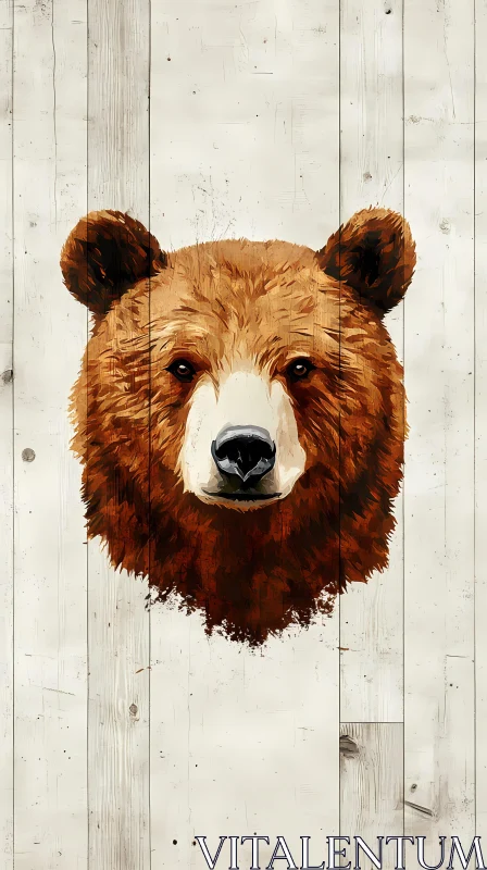 Bear Portrait Painting on Wood AI Image