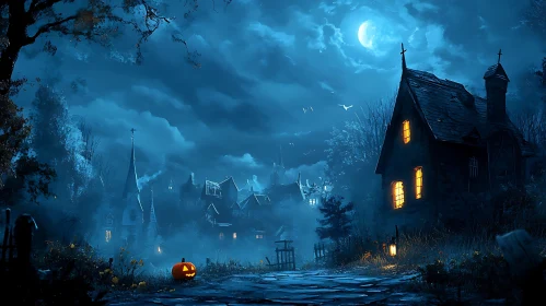 Spooky Halloween Night Landscape