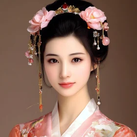 Traditional Beauty: Woman with Flowers