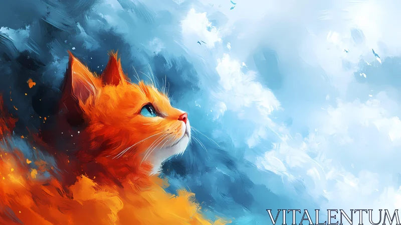 Serene Cat Under Blue Skies AI Image