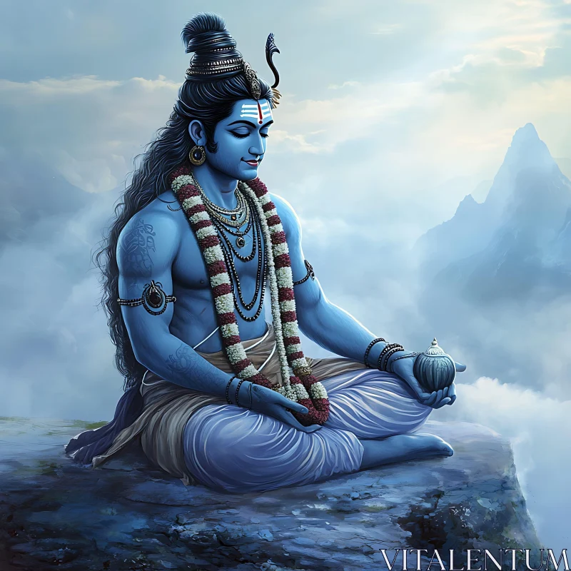 Meditative Shiva on Mountain Peak Artwork AI Image