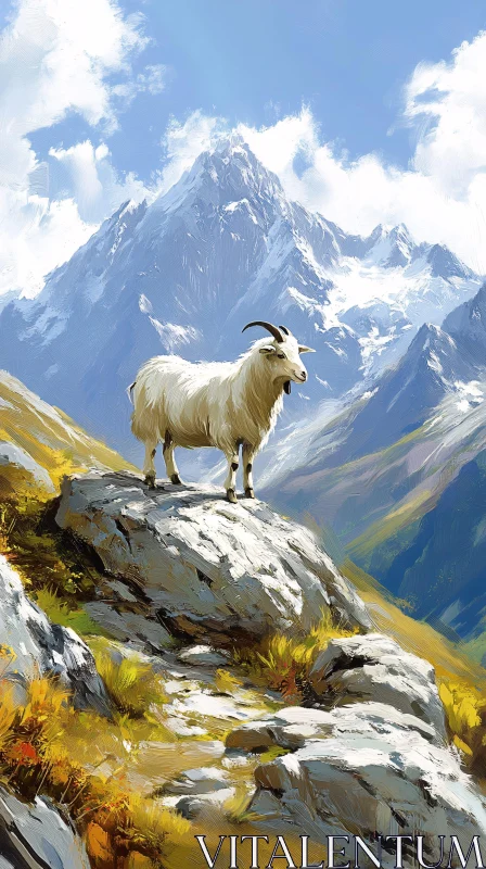 Mountain Goat amidst Majestic Peaks AI Image