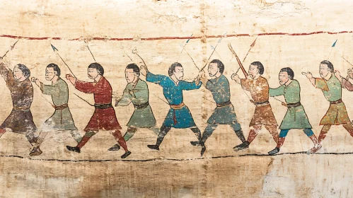 Line of Warriors with Bows and Arrows