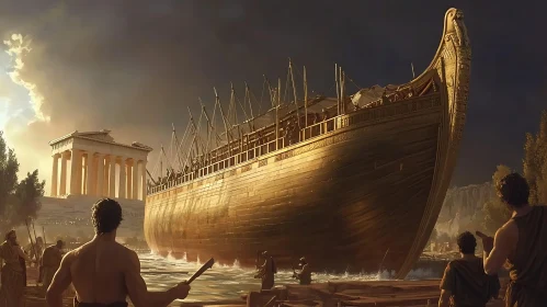 Ancient Ship Near Temple