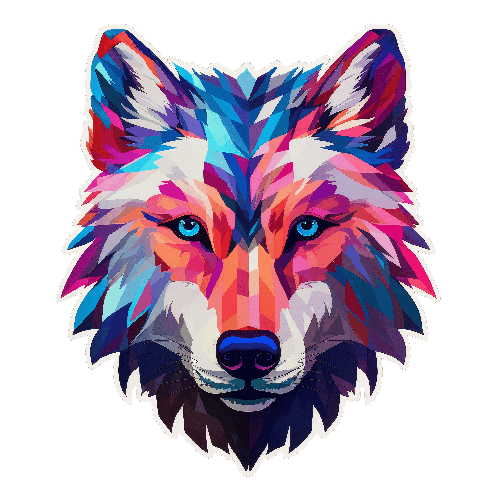 Colorful Geometric Wolf Illustration with Transparent Background POD Design