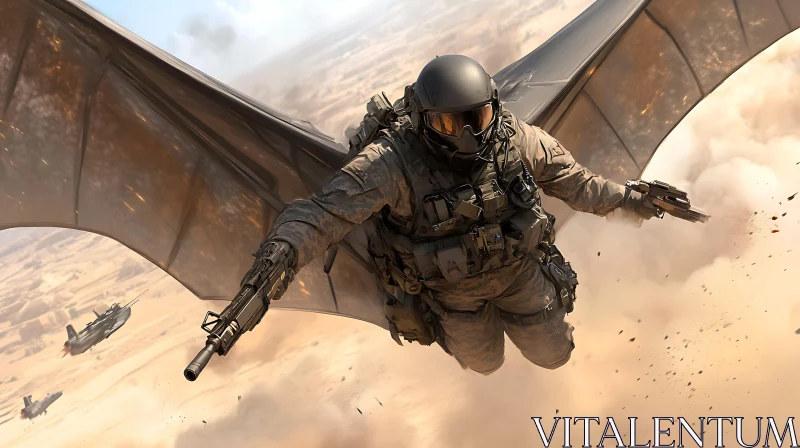 AI ART Wingsuit Soldier Over Desert