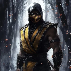 Hooded Warrior in the Dark Woods