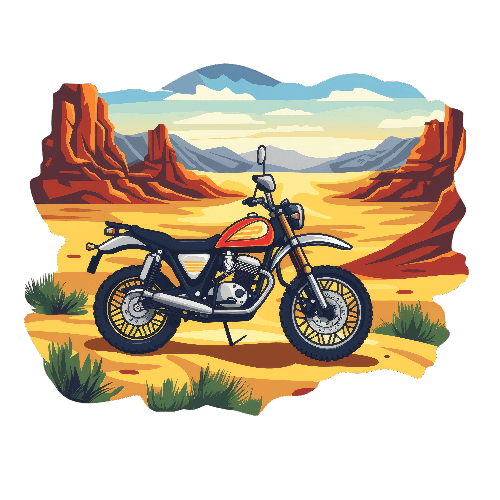 Desert Motorcycle Cartoon Illustration for T-Shirt POD Design