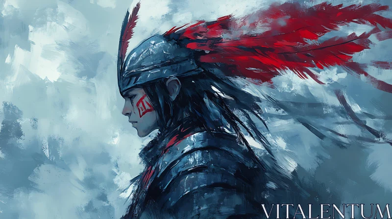 AI ART Feathered Helmet Warrior in Profile