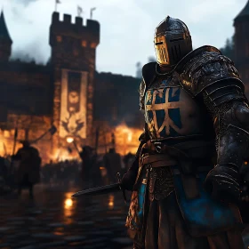 Armored Knight in Front of Castle