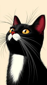 Black Cat with Yellow Eyes Illustration