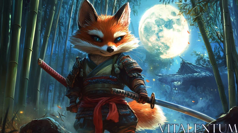 AI ART Warrior Fox Under Moonlight