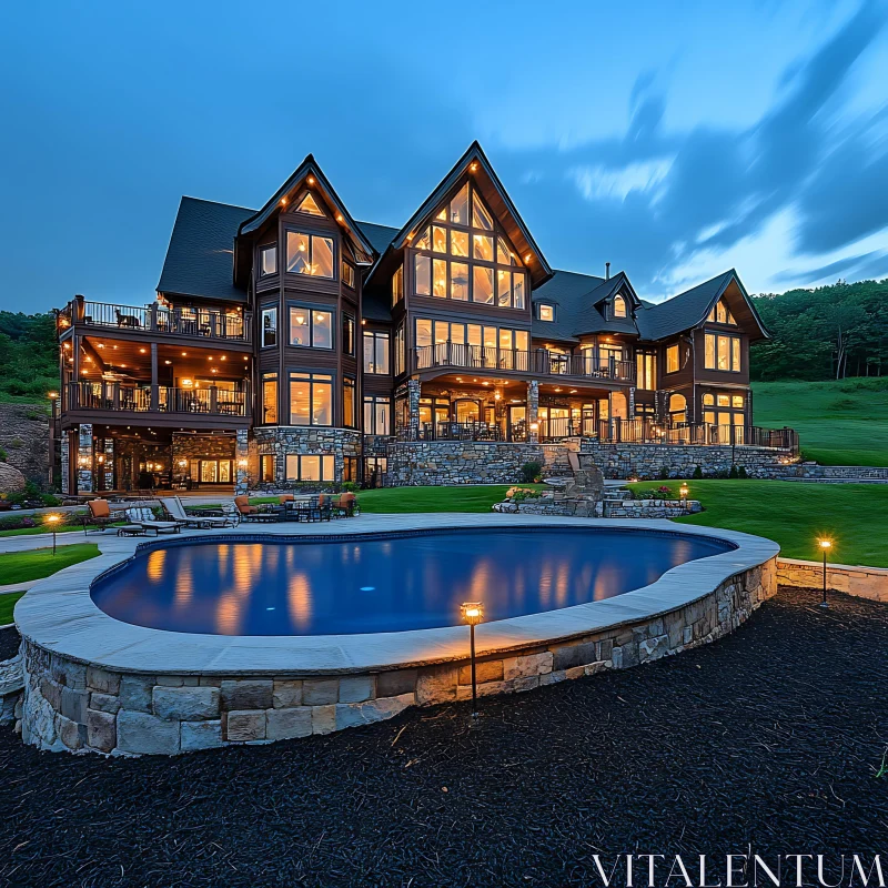 Stunning Modern Home with Pool at Dusk AI Image