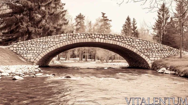 Enchanting Stone Bridge Over a Rushing River AI Image