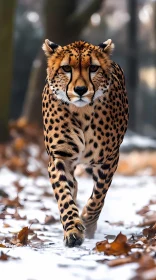 Cheetah Walking in Snow