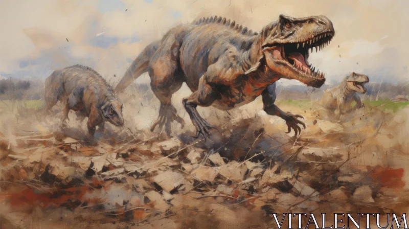 AI ART Powerful Dinosaur Painting with Intense Brushwork