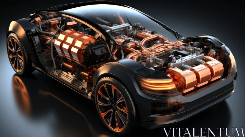 Striking Black and Orange Electric Car with Vray Tracing AI Image