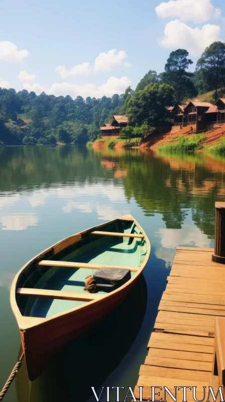 Tranquil Green Rowboat by the Water | Romanticized Country Life AI Image