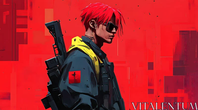 AI ART Futuristic Soldier with Red Hair