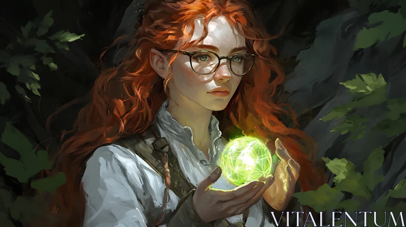 AI ART Redhead Woman Holding Glowing Orb