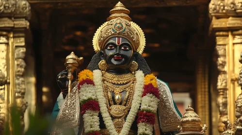 Ornate Deity Statue with Golden Adornments