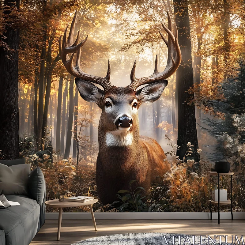 Serene Autumn Scene with Deer AI Image