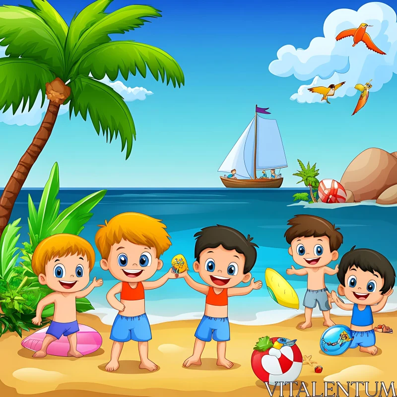 AI ART Children's Cartoon on a Tropical Beach