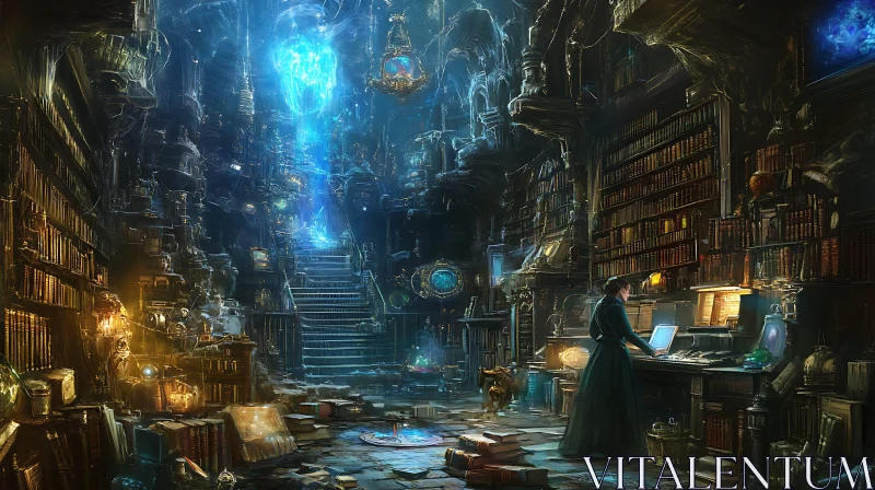 Mystical Library Scene AI Image