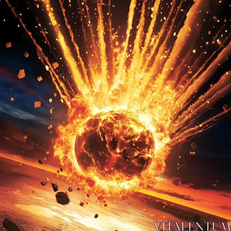 AI ART Exploding Planet: Fiery Cosmic Event