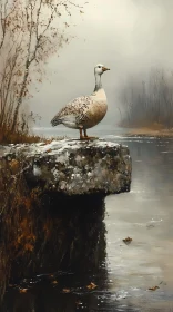 Serene Bird in Misty Landscape