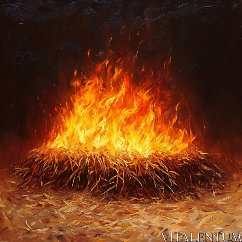 Painting of a Blazing Fire on Wooden Sticks AI Image