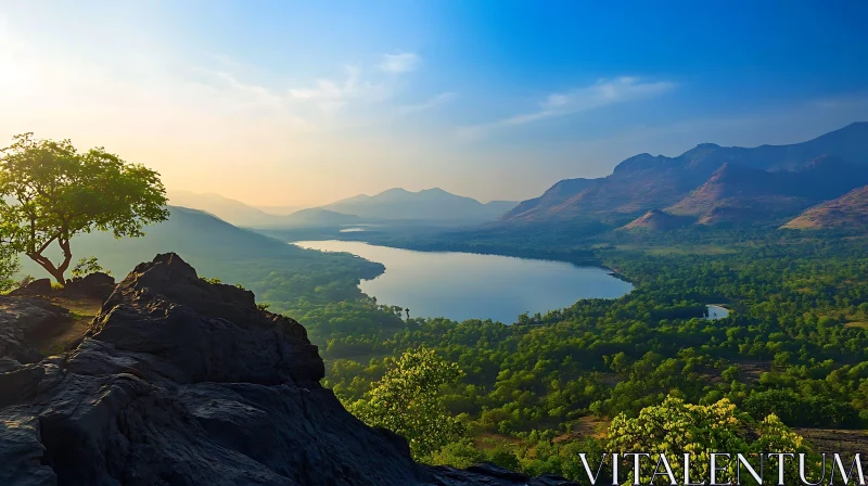 AI ART Mountain Lake Landscape at Sunrise