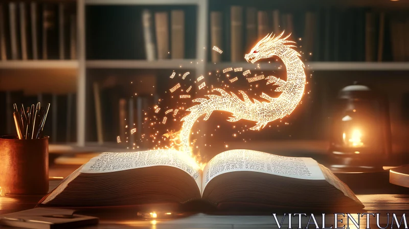 Dragon Emerging from Ancient Book AI Image