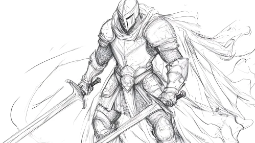 Armored Warrior Sketch with Dual Swords