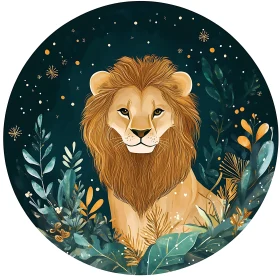 Regal Lion Among the Leaves