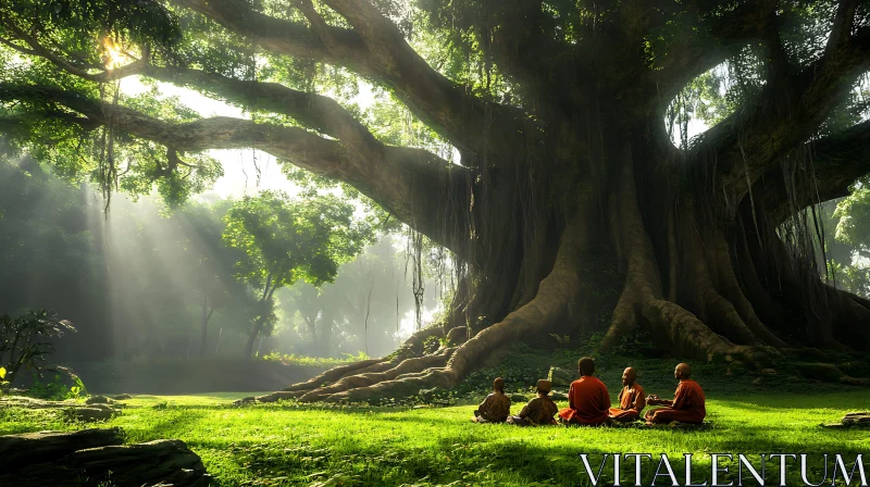 AI ART Peaceful Monks in Forest Meditation