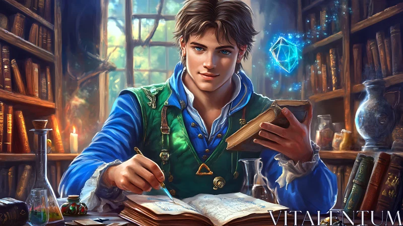 AI ART Young Wizard Studying Magic Portrait