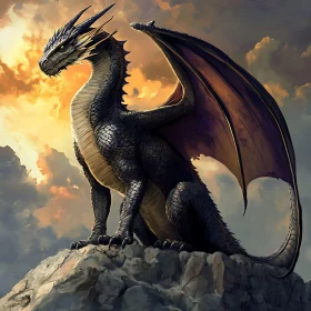 Dragon Perched Atop Mountain Fantasy Art