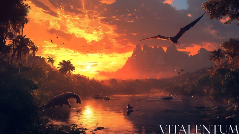 AI ART Dinosaur Sunset Landscape