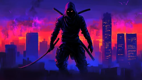 Urban Ninja Silhouette with Swords