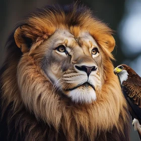 Majestic Lion with Eagle Companion