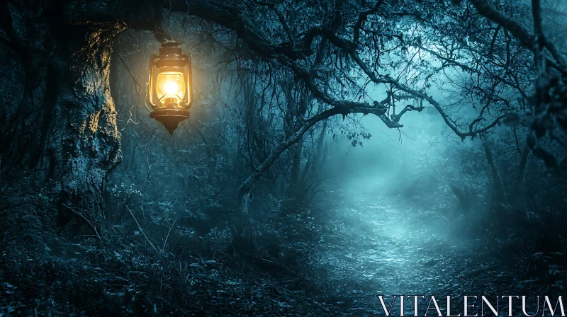 AI ART Mystical Forest at Night with Lantern