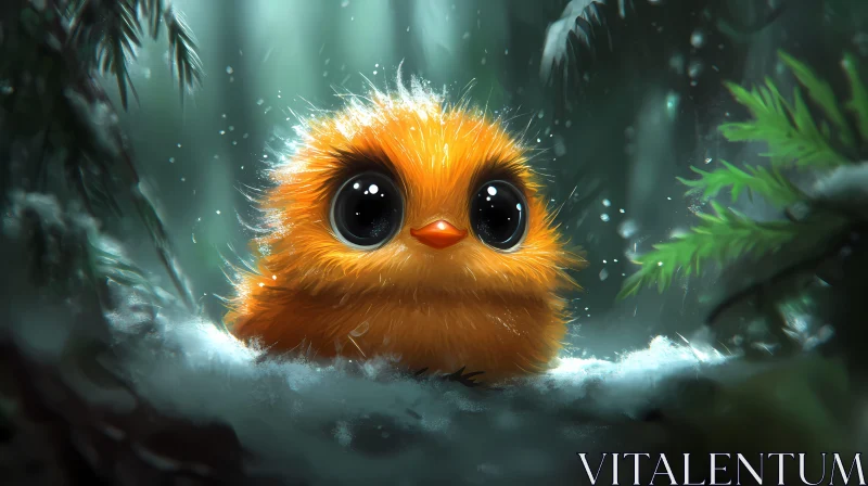 AI ART Fluffy Orange Bird in Snow