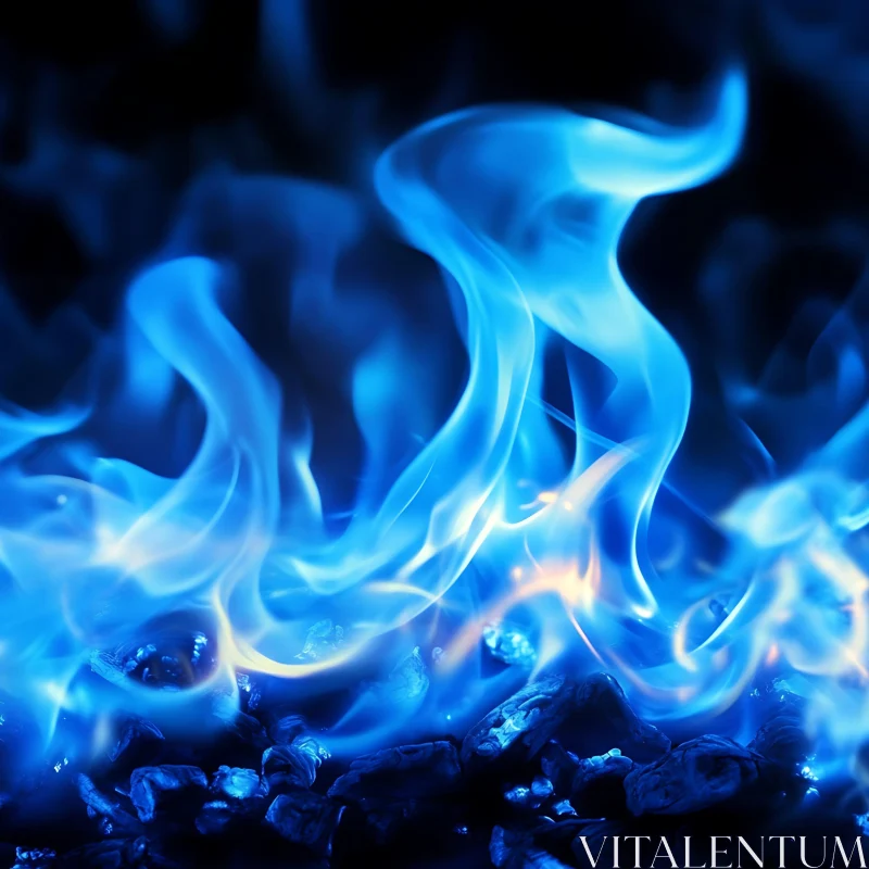 Intense Blue Fire and Embers AI Image