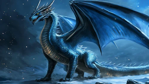 Fantasy Blue Dragon Digital Illustration