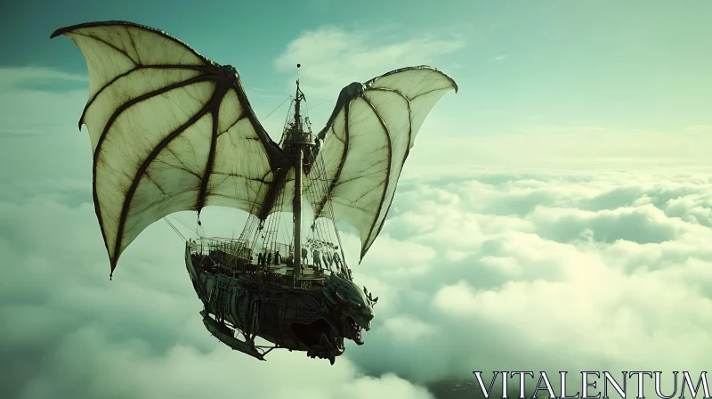 AI ART Winged Airship Over the Cloudscape