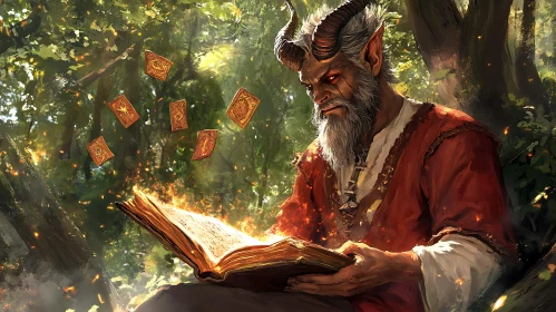 Horned Demon with Magic Book