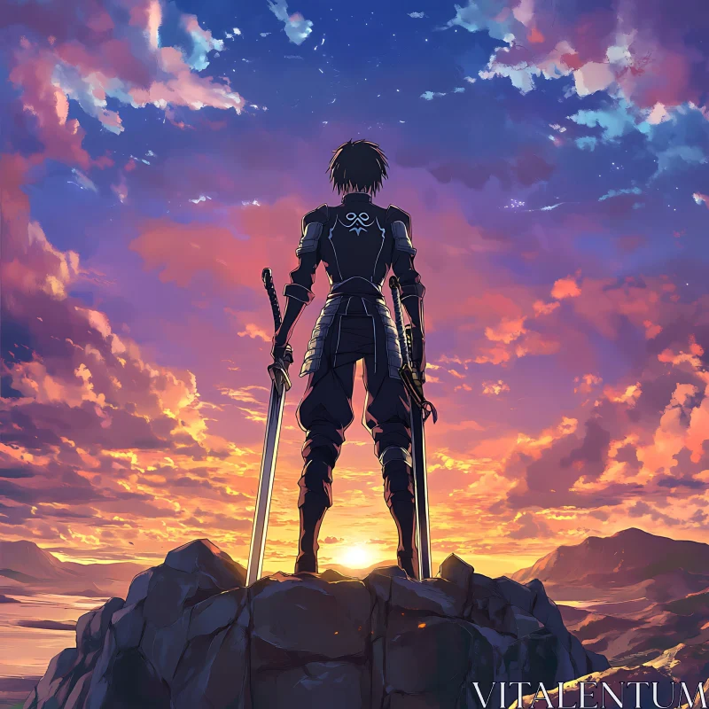 AI ART Anime Warrior at Sunset