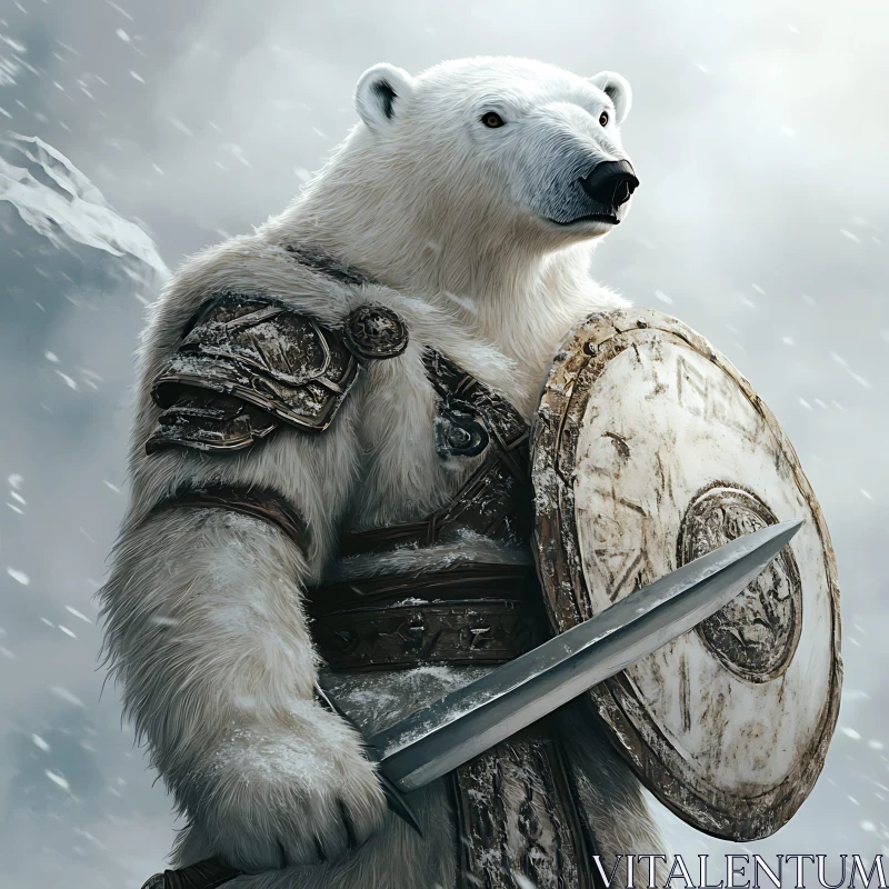 AI ART Armored Polar Bear with Sword and Shield