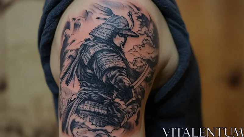 AI ART Monochrome Samurai Tattoo Art